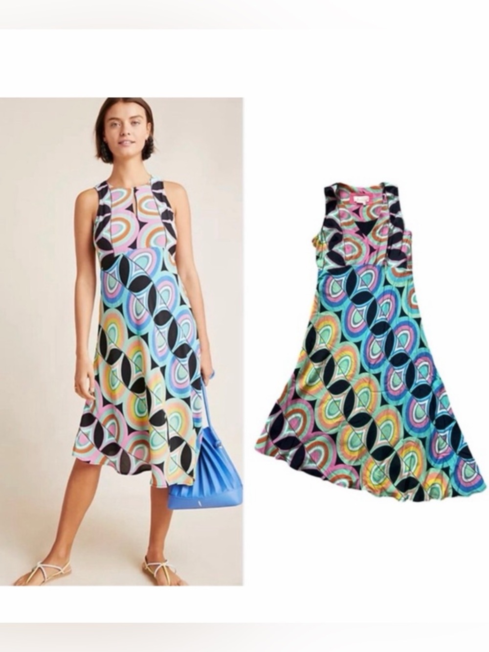 Anthropologie Kenzie Asymmetrical Retro
Mod Geometric Print Midi Dress Size 8